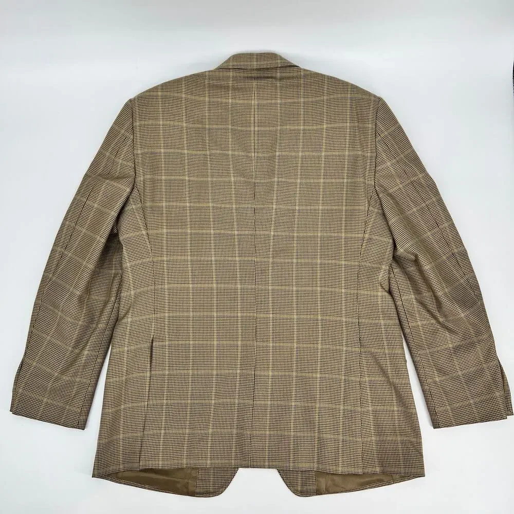 Di Milano Uomo Blazer Mens 44 L Brown Tan Glen Plaid Silk Wool Blend Two Button